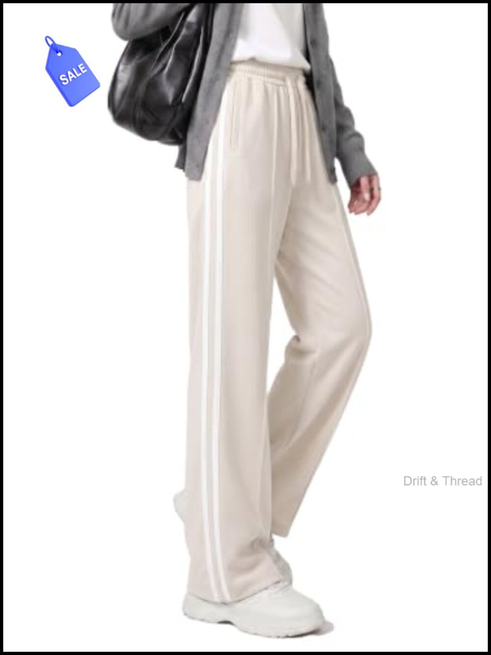Wide Leg Cotton Stretch Track Pants Joggers with Zipper Pockets